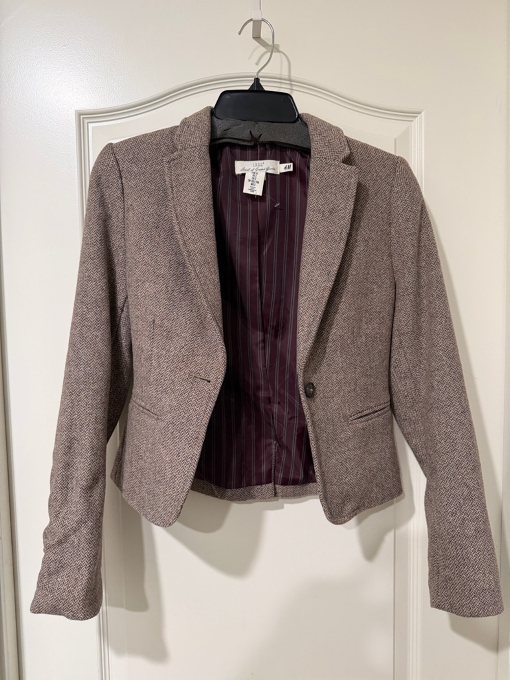 H&M Women's Taupe Herringbone Tailored Blazer
